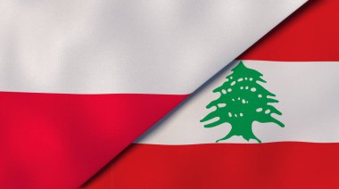 Polonya ve Lübnan 'ın iki bayrağı. Kaliteli bir iş geçmişi. 3d illüstrasyon