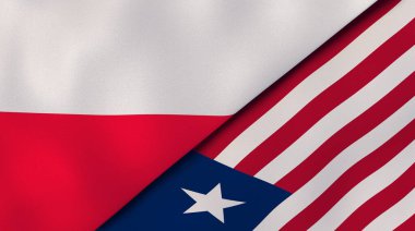 Polonya ve Liberya 'nın iki bayrağı. Kaliteli bir iş geçmişi. 3d illüstrasyon