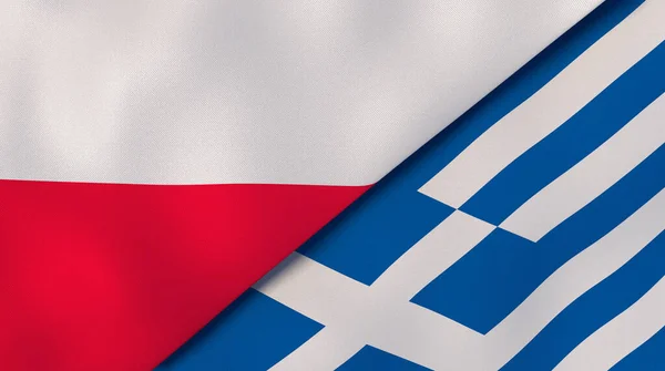 Dos Estados Banderas Polonia Grecia Fondo Negocio Alta Calidad Ilustración —  Fotos de Stock