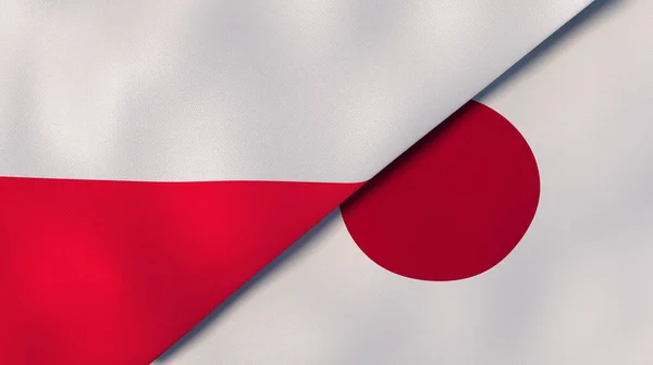 ポーランドと日本の2つの州旗 高品質のビジネス背景 3Dイラスト — ストック写真