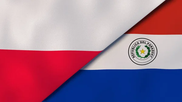 Två Flaggstater Från Polen Och Paraguay Hög Kvalitet Affärsbakgrund Illustration — Stockfoto