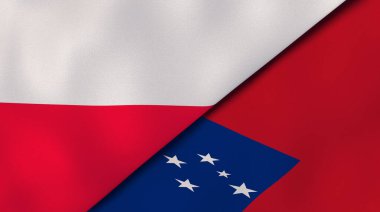 Polonya ve Samoa 'nın iki bayrağı. Kaliteli bir iş geçmişi. 3d illüstrasyon