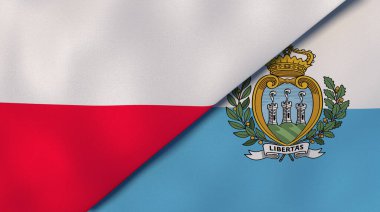 Polonya ve San Marino 'nun iki bayrağı. Kaliteli bir iş geçmişi. 3d illüstrasyon