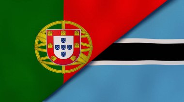Portekiz ve Botswana 'nın iki bayrağı. Kaliteli bir iş geçmişi. 3d illüstrasyon