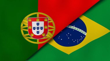 Portekiz ve Brezilya 'nın iki bayrağı. Kaliteli bir iş geçmişi. 3d illüstrasyon
