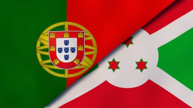 Portekiz ve Burundi 'nin iki bayrağı. Kaliteli bir iş geçmişi. 3d illüstrasyon