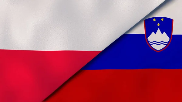 ポーランドとスロベニアの2つの州旗 高品質のビジネス背景 3Dイラスト — ストック写真