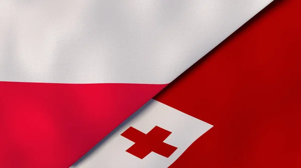 Два Державних Прапори Польщі Тонга Високоякісне Ділове Минуле Ілюстрація — стокове фото