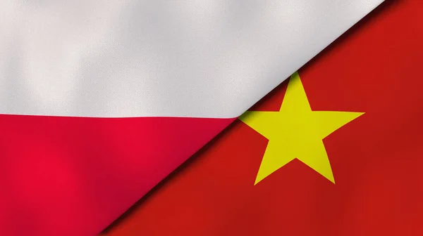 Δύο Πολιτείες Σημαίες Της Πολωνίας Και Του Βιετνάμ Επαγγελματικό Υπόβαθρο — Φωτογραφία Αρχείου
