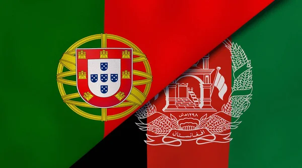 Two states flags of Portugal and Afghanistan. High quality business background. 3d illustration