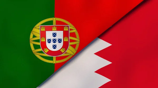 Two states flags of Portugal and Bahrain. High quality business background. 3d illustration