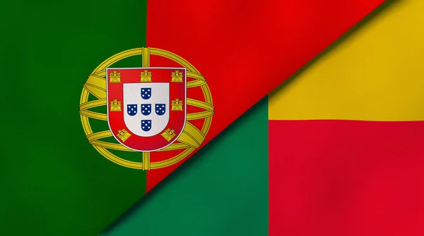 Due Stati Bandiere Del Portogallo Del Benin Contesto Aziendale Alta — Foto Stock