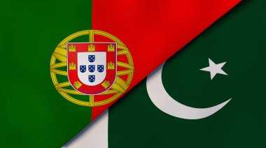 Portekiz ve Pakistan 'ın iki bayrağı. Kaliteli bir iş geçmişi. 3d illüstrasyon