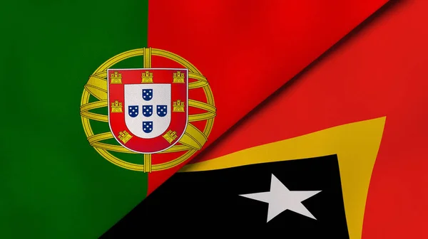 Two states flags of Portugal and East Timor. High quality business background. 3d illustration
