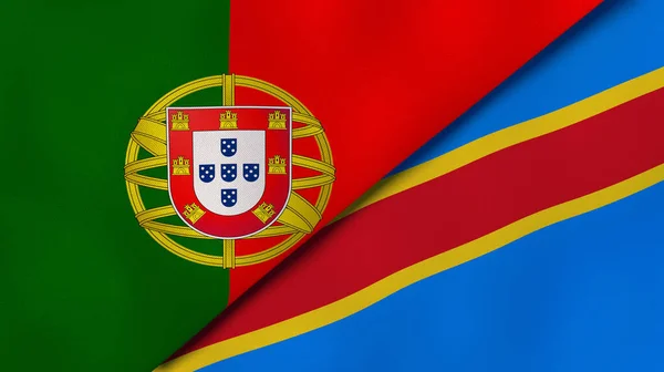 Dos Estados Banderas Portugal República Democrática Del Congo Fondo Negocio — Foto de Stock