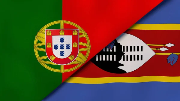 Флаги Двух Штатов Португалии Свазиленда Высококачественный Бизнес Фон Иллюстрация — стоковое фото