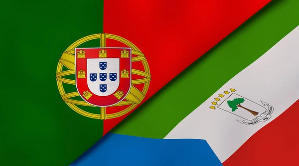 Two states flags of Portugal and Equatorial Guinea. High quality business background. 3d illustration
