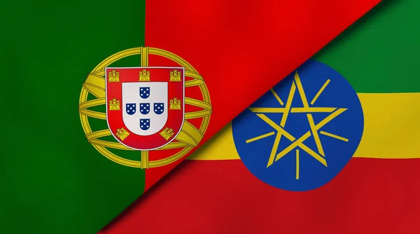 Флаги Двух Государств Португалии Эфиопии Высококачественный Бизнес Фон Иллюстрация — стоковое фото