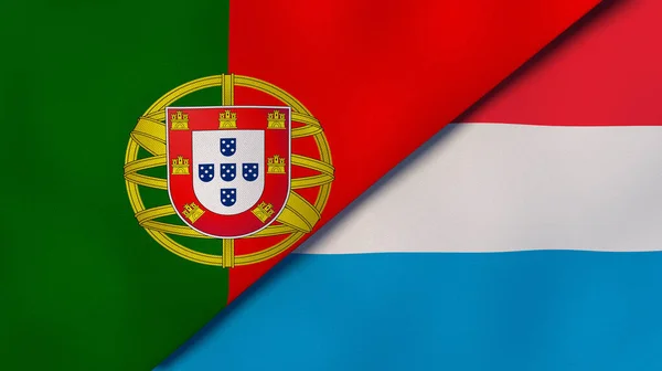 Two states flags of Portugal and Luxembourg. High quality business background. 3d illustration
