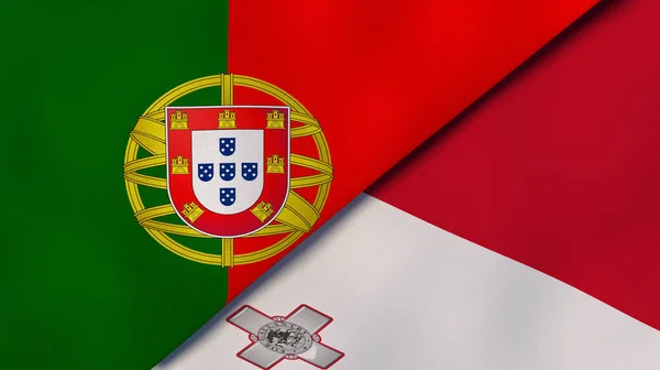 Two states flags of Portugal and Malta. High quality business background. 3d illustration