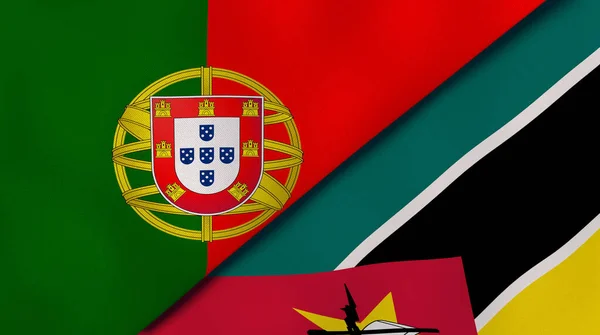 Флаги Двух Штатов Португалии Мозамбика Высококачественный Бизнес Фон Иллюстрация — стоковое фото