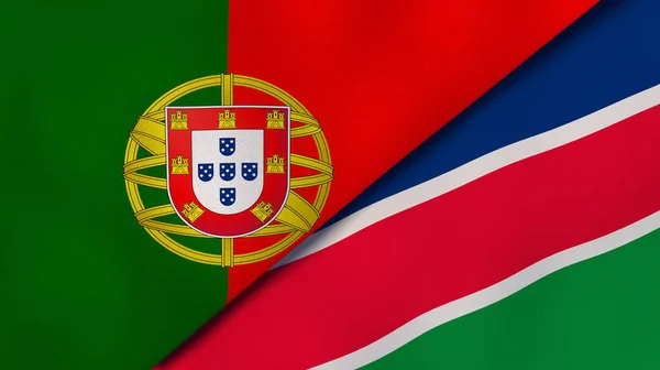 Two states flags of Portugal and Namibia. High quality business background. 3d illustration