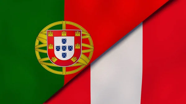 ポルトガルとペルーの2つの州旗 高品質のビジネス背景 3Dイラスト — ストック写真