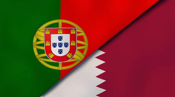 Δύο Σημαίες Κρατών Της Πορτογαλίας Και Του Κατάρ Επαγγελματικό Υπόβαθρο — Φωτογραφία Αρχείου