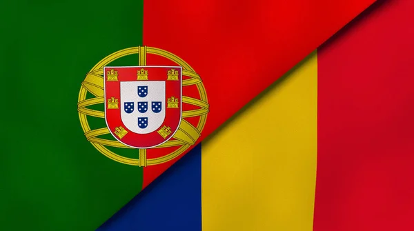 Due Stati Bandiere Del Portogallo Della Romania Contesto Aziendale Alta — Foto Stock
