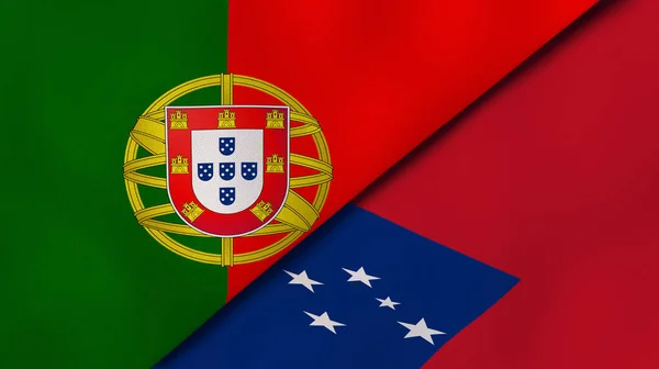 Two states flags of Portugal and Samoa. High quality business background. 3d illustration