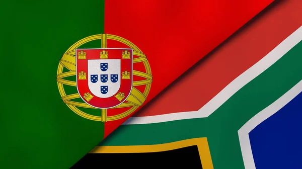 Two states flags of Portugal and South Africa. High quality business background. 3d illustration