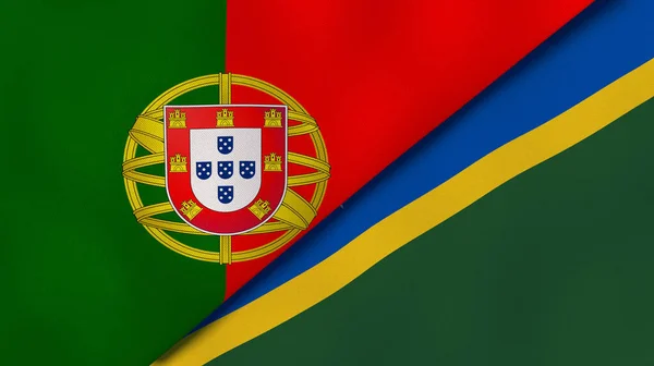 Флаги Двух Штатов Португалии Соломоновых Островов Высококачественный Бизнес Фон Иллюстрация — стоковое фото