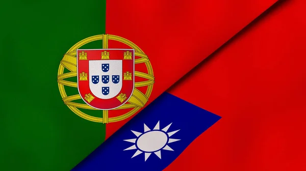 Two states flags of Portugal and Taiwan. High quality business background. 3d illustration