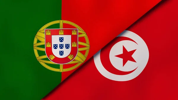 Two states flags of Portugal and Tunisia. High quality business background. 3d illustration