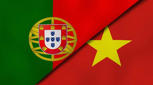 Two states flags of Portugal and Vietnam. High quality business background. 3d illustration