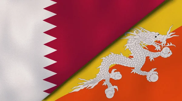 Due Stati Bandiere Del Qatar Del Bhutan Contesto Aziendale Alta — Foto Stock