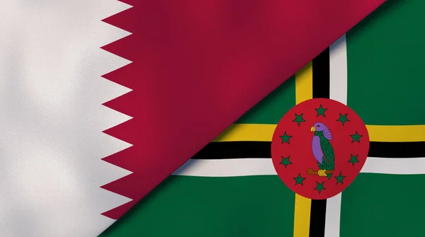 Twee Staten Vlaggen Van Qatar Dominica Hoge Kwaliteit Zakelijke Achtergrond — Stockfoto