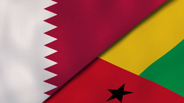 Two states flags of Qatar and Guinea Bissau. High quality business background. 3d illustration