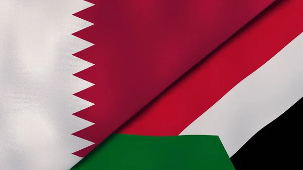 Two States Flags Qatar Sudan High Quality Business Background Illustration — Stock Photo, Image