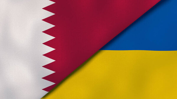 Two states flags of Qatar and Ukraine. High quality business background. 3d illustration