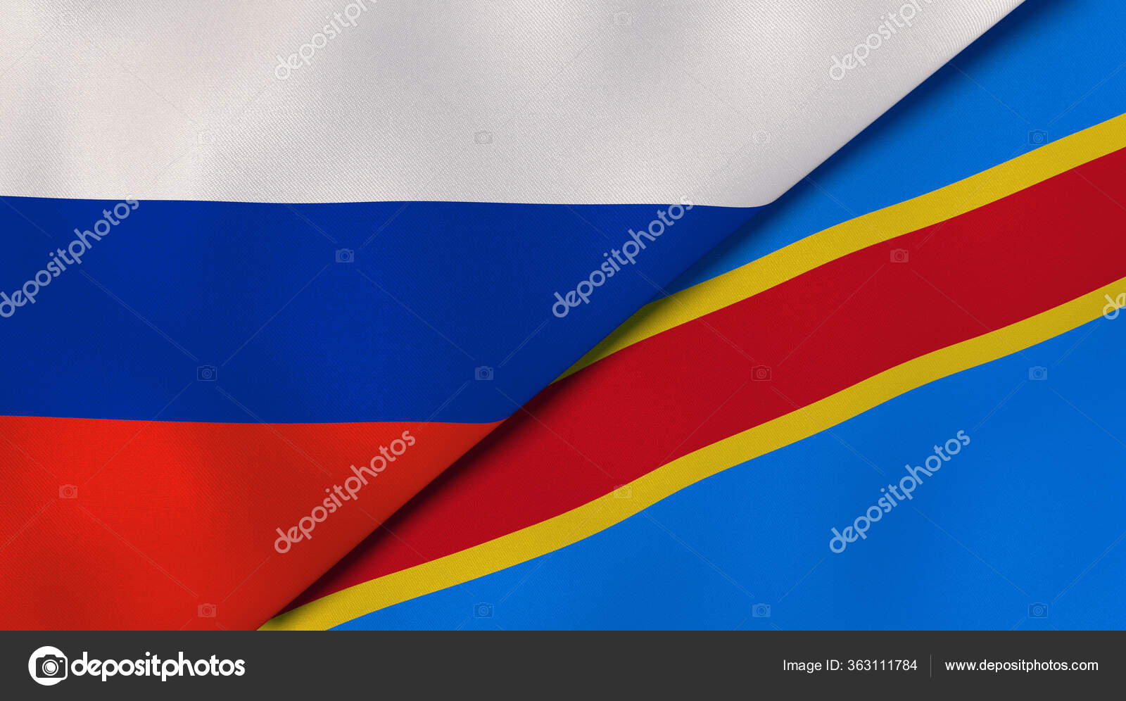 Two wavy flags. Illustration of flag of Russia