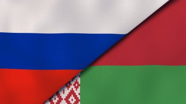 Rusya ve Belarus 'un iki bayrağı. Kaliteli bir iş geçmişi. 3d illüstrasyon