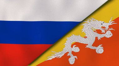 Rusya ve Butan 'ın iki bayrağı. Kaliteli bir iş geçmişi. 3d illüstrasyon