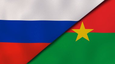 Rusya ve Burkina Faso 'nun iki bayrağı. Kaliteli bir iş geçmişi. 3d illüstrasyon