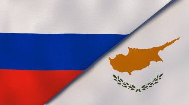 Two states flags of Russia and Cyprus. High quality business background. 3d illustration clipart
