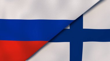 Two states flags of Russia and Finland. High quality business background. 3d illustration clipart