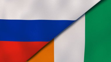 Rusya ve Fildişi Sahili 'nin iki bayrağı. Kaliteli bir iş geçmişi. 3d illüstrasyon