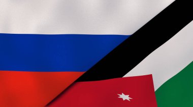 Rusya ve Ürdün 'ün iki bayrağı. Kaliteli bir iş geçmişi. 3d illüstrasyon