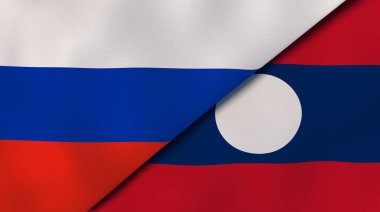 Rusya ve Laos 'un iki bayrağı. Kaliteli bir iş geçmişi. 3d illüstrasyon