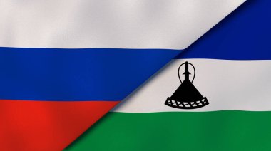 Rusya ve Lesotho 'nun iki bayrağı. Kaliteli bir iş geçmişi. 3d illüstrasyon